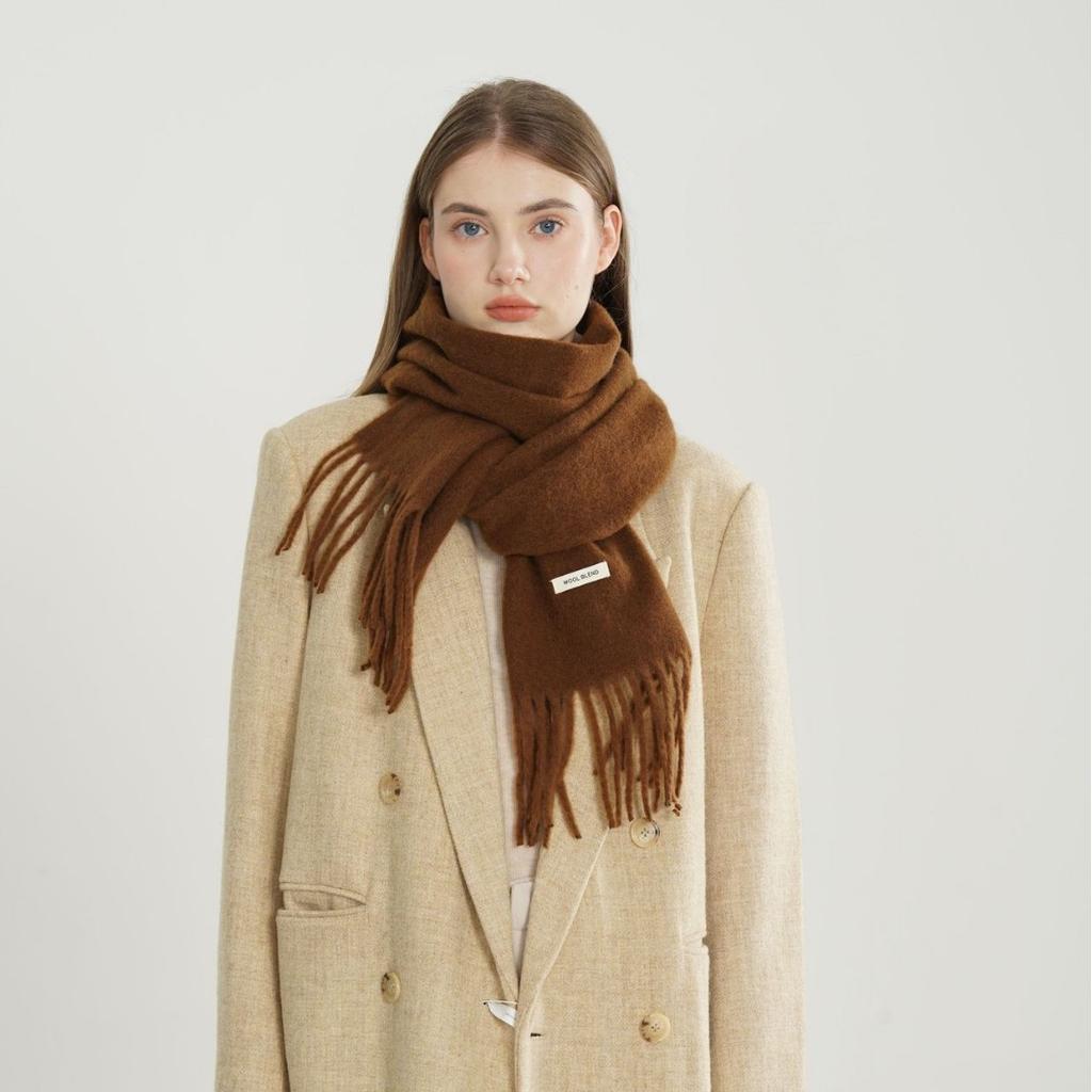 Solid Color Winter Women's Scarf Woven Tassel Wool Blend Versatile Fashionable Warm Thickened Scarf