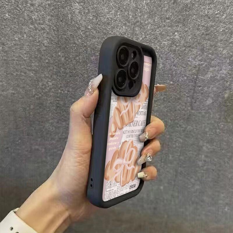 Funda de Teléfono con Patrón de Periódico de Croissant Para Xiaomi Redmi Note 14 Pro Plus 5G 14 13 12 11 10 Redmi 14C 13C 12C Cubierta de Parachoques de Caramelo