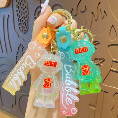 Creative Cartoon Acrylic Crystal Luminous Lucky Cat Keychain Couple Cute Schoolbag Pendant Small Gift