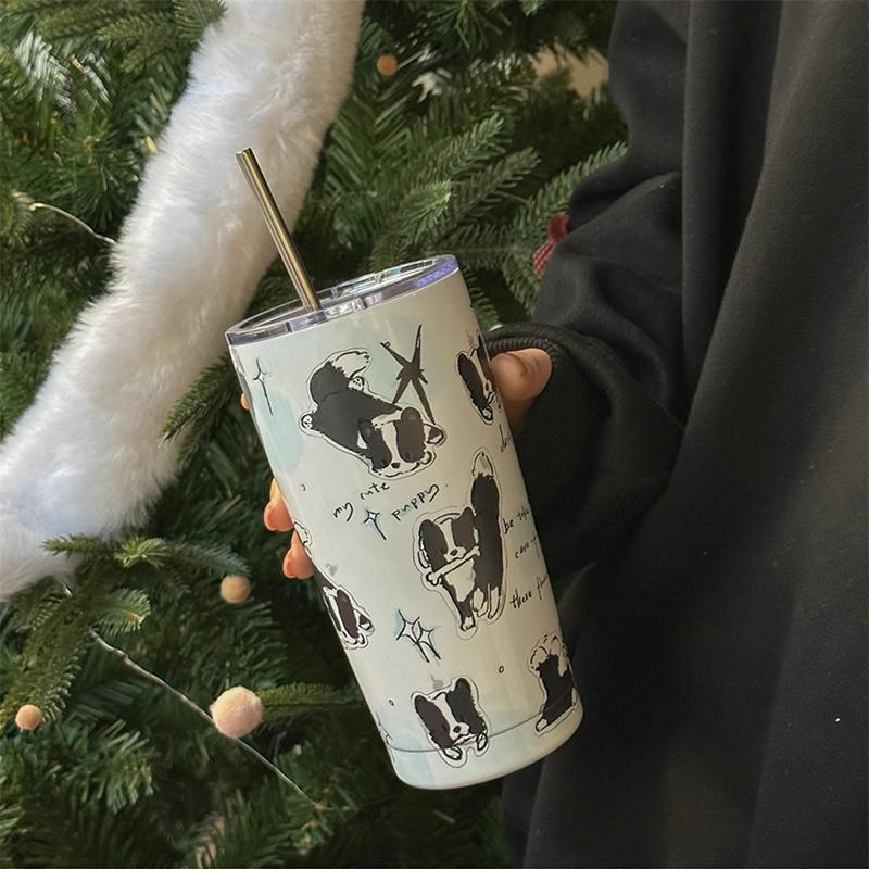 Cute Cat Tumbler Thermal Cup For Coffee Tea Beer Juice 550ml Kawaii Sainless Steel Thermos With Straw Car Cup Water Bottle Gift