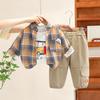 Children's Spring and Autumn Set 2025 New Boys' Fashionable Children's Checkered Shirt and Jeans Three Piece Set Kids Outfits