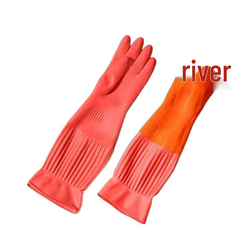 Women's Cold-Resistant Plush Dishwashing Gloves - Long, Thickened Rubber Latex for Kitchen & Laundry
