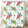 Vibrant Turtle Flower Shower Curtain Tropical Fish Bath Decor Set White Backdrop with Colorful Sea Life Print
