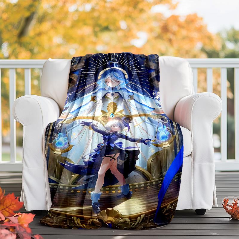 Coperta in pile stampata Genshin Impact Furina—leggera, morbida, calda;coperta versatile per tutte le stagioni—perfetta come coperta per l'aria condizionata, coperta per il riposino