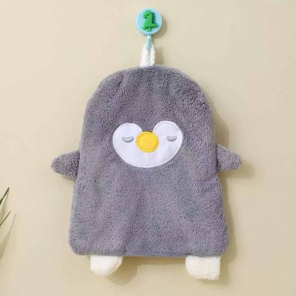 Cartoon Embroidered Coral Fleece Hand Towel with Strong Water Absorption, Thickened Hanging Style for Kitchen Use.