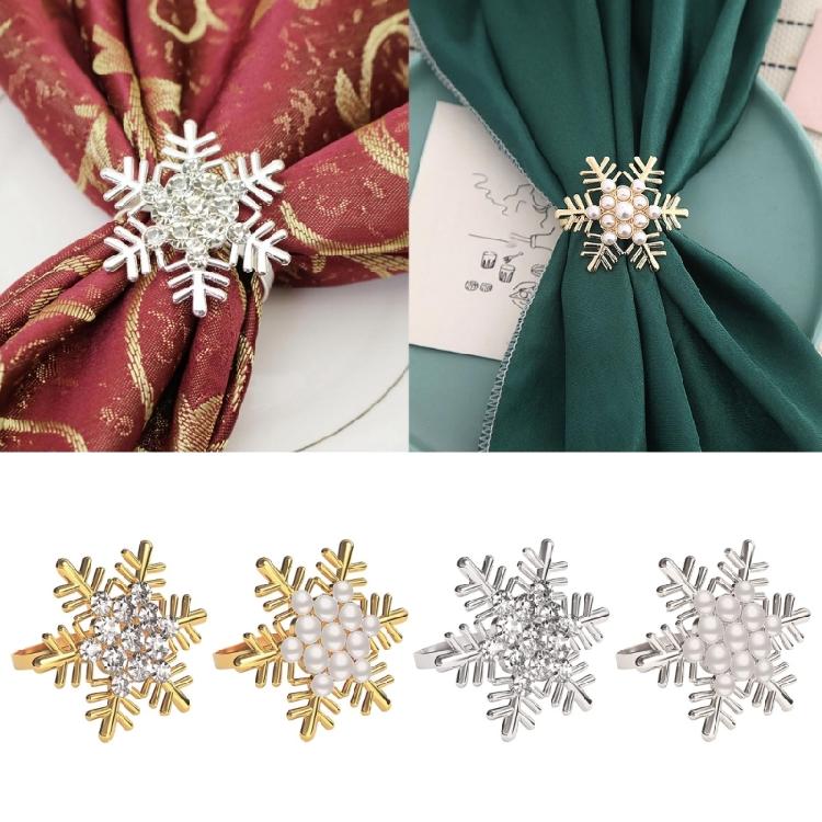 6pcs Christmas Napkin Rings Set Snowflake Napkins Buckles Banquet Accessories