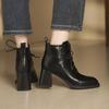 Fashion NEW Autumn Women Boots Split Leather Shoes for Women Square Toe Chunky Heel Shoes Lace-up Modern Boots Soft Handmade Daily Shoes