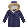 Autumn and Winter Children's Cotton Jacket Boys and Girls Fashion Printing Cartoon Big Boy Long Section Hair Collar Hooded Cotton Coat Jacket