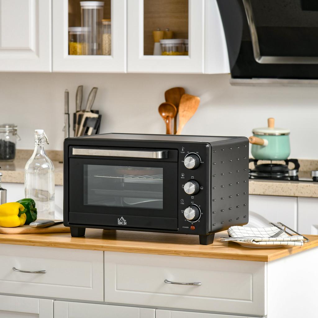21L Mini Countertop Oven, 100 degrees C-230 degrees C Adjustable Temp - Black