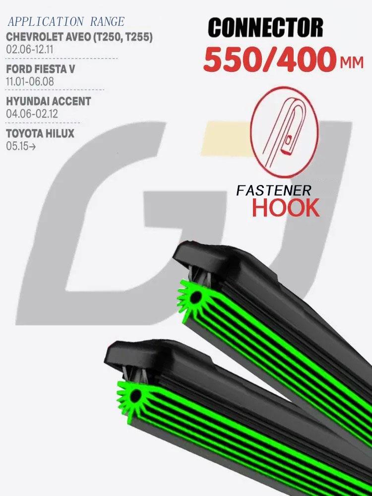 22"+16" J-Hook Frameless Wipers, Quiet 11-Layer Rubber Blades Fit Compact Hatchback & Pickup Truck