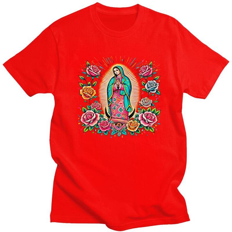 Custom Male Our Lady Of Fatima Mexico Virgin Mary T Shirt Short Sleeve Cotton Tshirt Casual Religious Art Tee Clothes