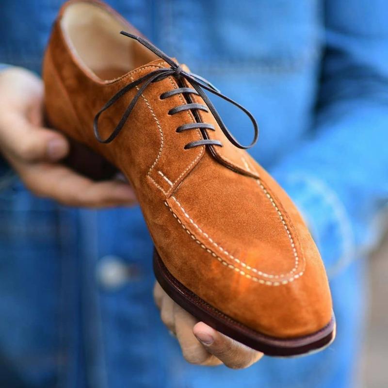 Fashion Suede Men Shoes Coffee Black  Breathable Lace-up Casual Shoes Oxfords Flock Handmade Dress Shoes