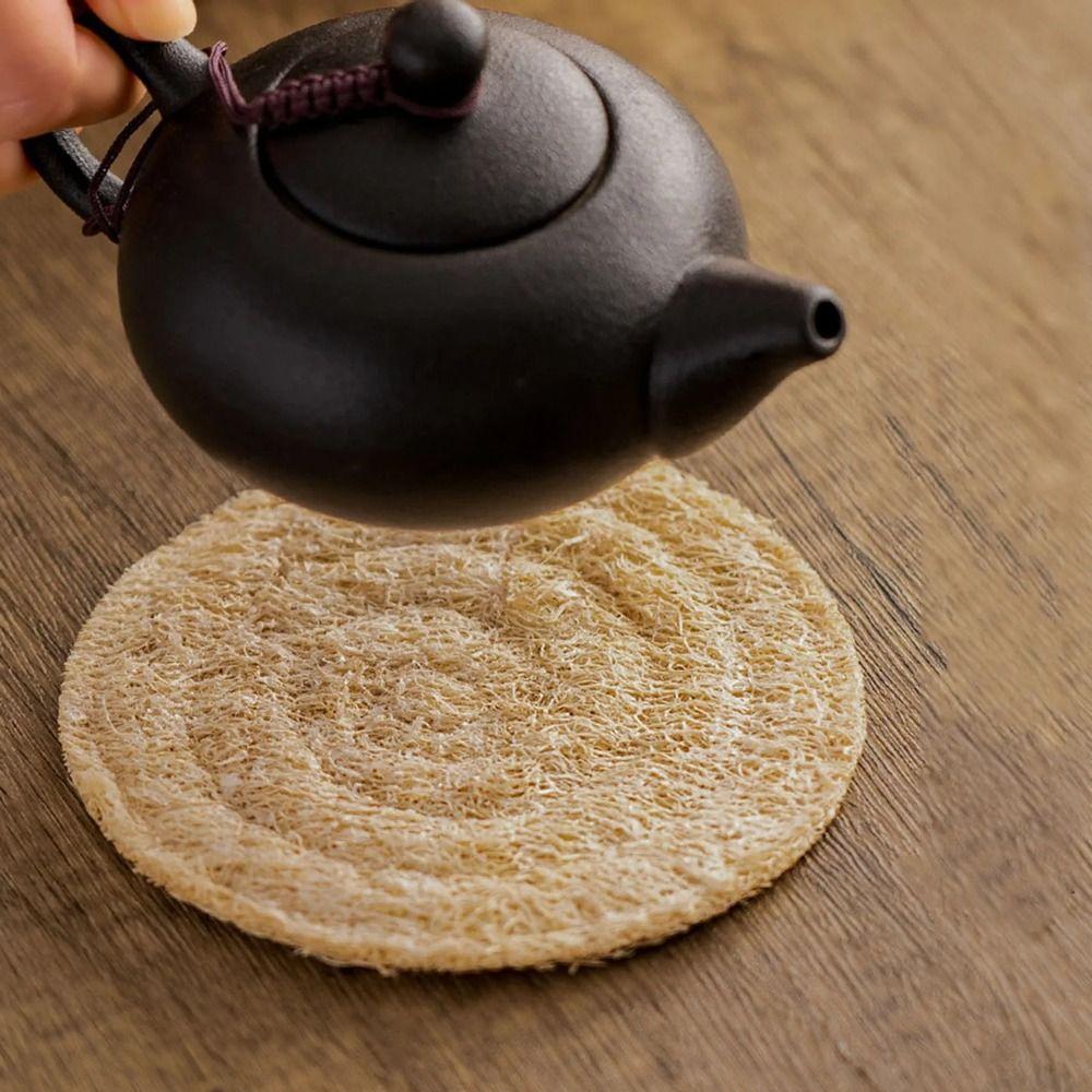 Round Tea Cup Mat Loofah Fibre Loofah Mat Kung Fu TeaSet Teapot Pad Tea