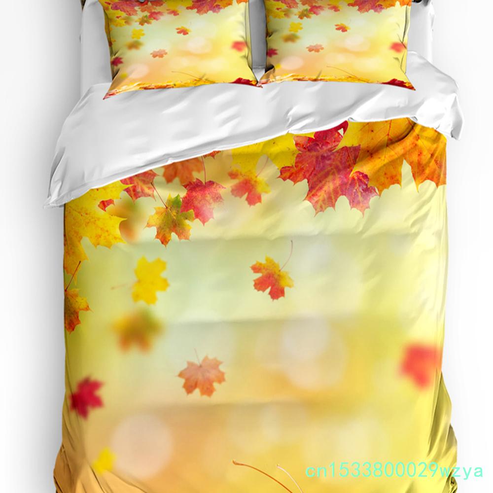 Maple Leaf Dots Autumn Art Printed Comfort Duvet Cover Pillow Case Home Textile Quilt Cover Boy Kid Teen Girl 3pcs Bedding Set