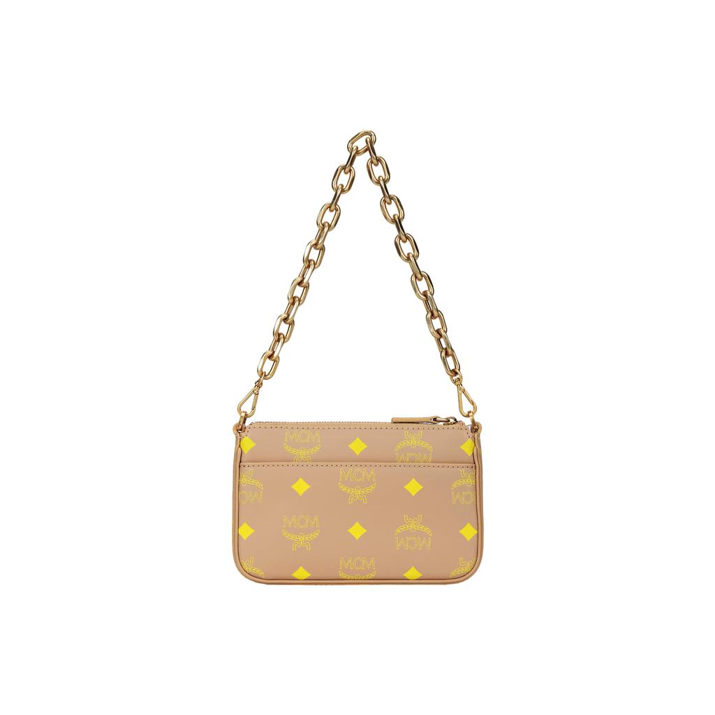 MCM Monogram Print Fashion Chain Leather Mini Shoulder Bag Women Shoulder Bag Beige MYZCSSX01I6001