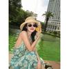 Star Peacock Blue Collar Floral Neck Suspender Dress Women's Summer French Vacation Backless Temperament Long Dress