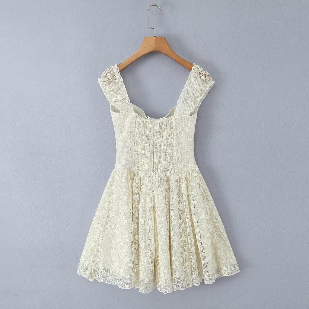 2026 Spring Floral Lace Sweetheart Dress with Bow Accent