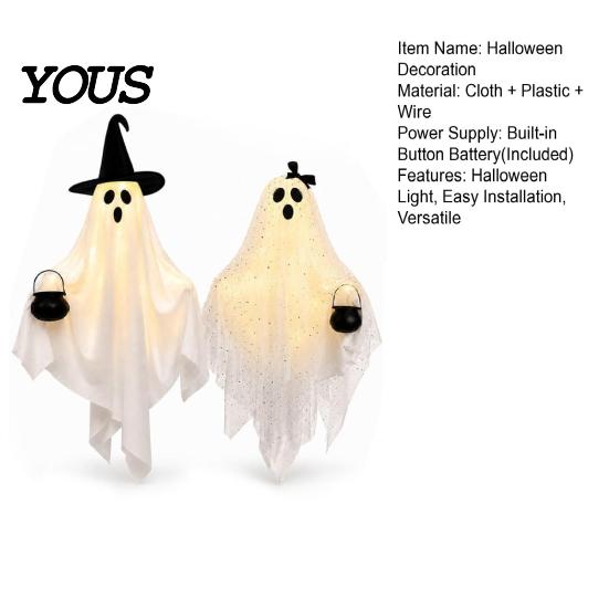 Versatile Holiday Venue Settings Halloween Hanging Ghost Light, Decorative Couple Lamp with Witch Hats Decor, Reusable Hat Set Seasonal