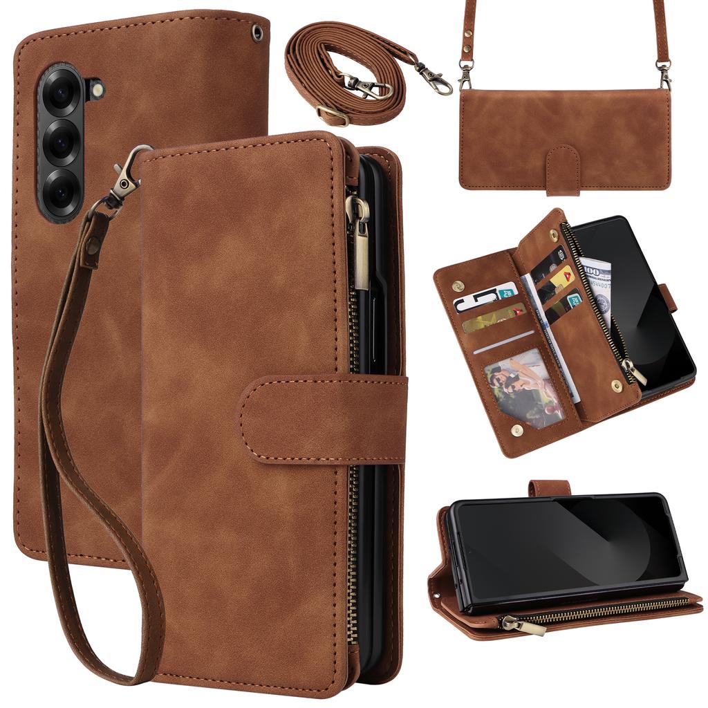 Premium Leather Business Phone Case For Samsung Galaxy Z Fold 7 Zipper Wallet Card Slots Magnetic Flip Cover For Z Fold 6 5 4 3