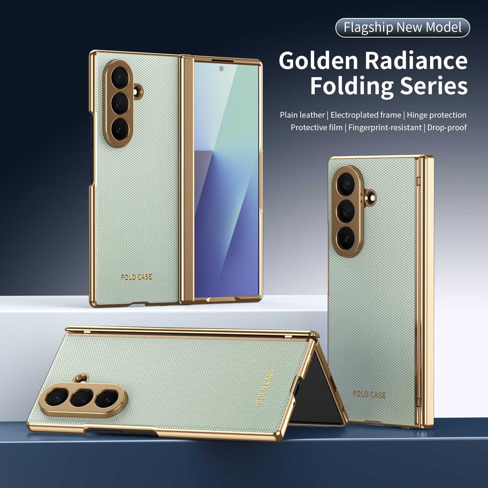 

Premium Artificial PU Leather Mobile Phone Case for Samsung Galaxy Z Fold 7 6 5 4 with Full Cover Protection,Screen Glass Film Galaxy Z Fold5 світло-зелений колір