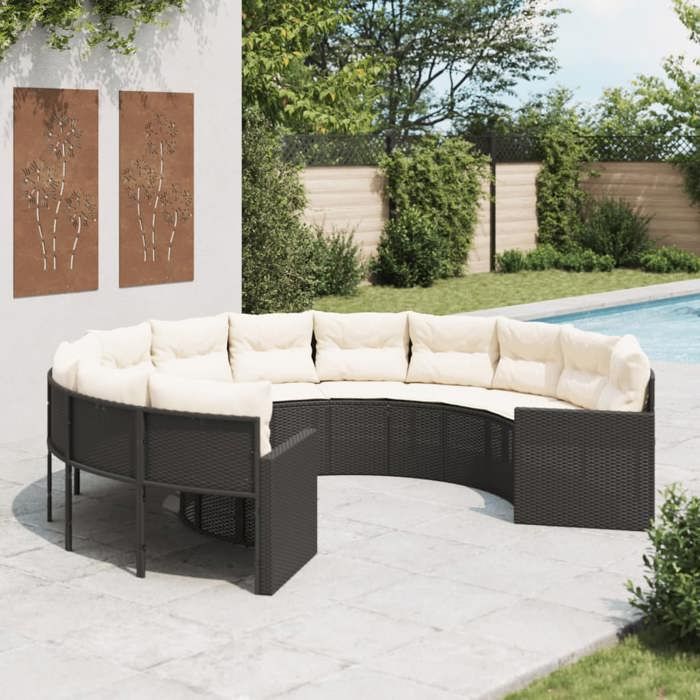 VidaXL Canapé de jardin avec coussins rond noir résine tressée, canapé d’extérieur, canapé de forme ronde, canapé de jardin 3318531