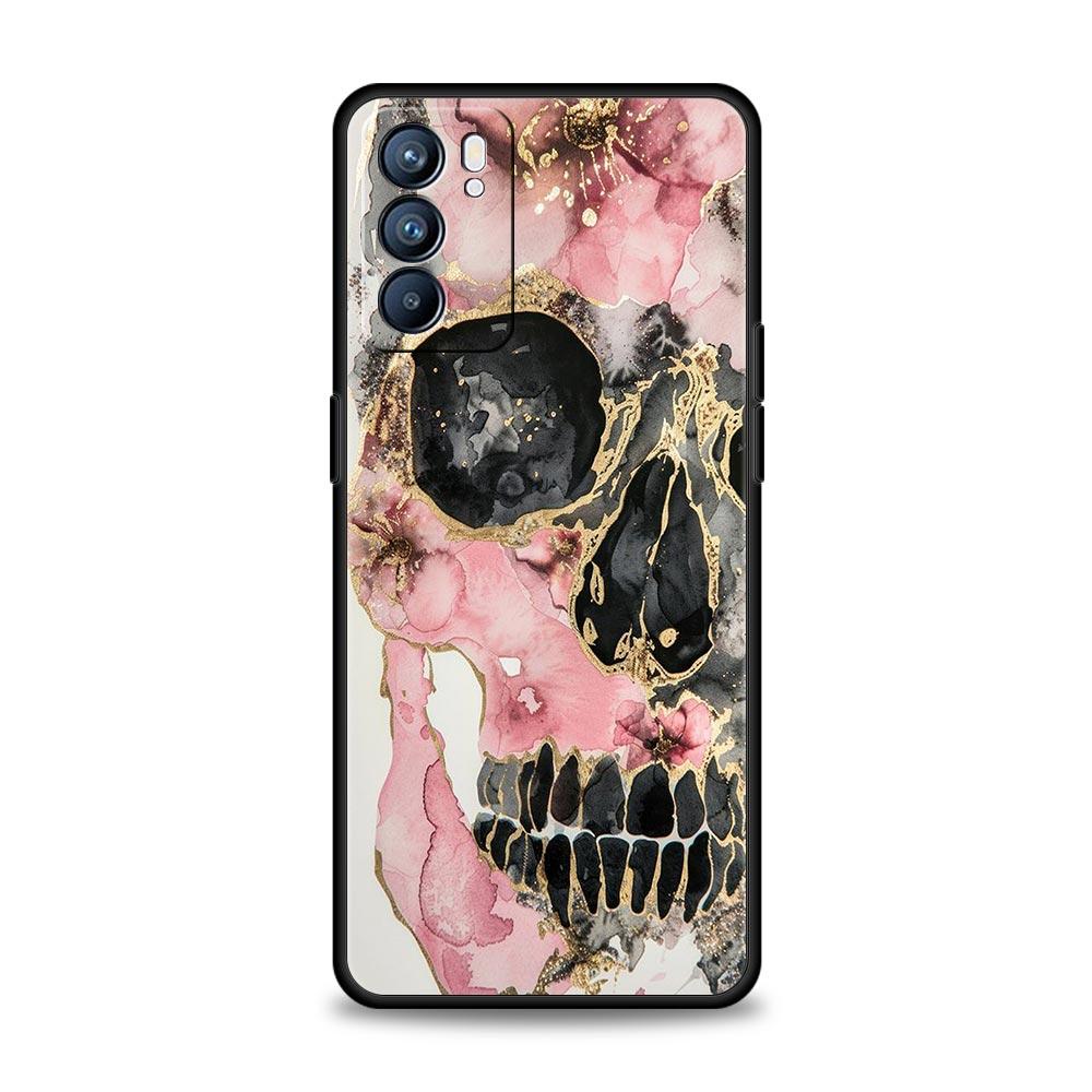 Hard Pink Purple Skull Phone Case For Oppo A54 A53 A52 A15 A95 A16 A78 A79 A80 A98 4G Find X5 X6 Reno10 12 13 F Pro 5G Cover