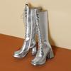 Q/Damen-Stiefel mit hohen Absätzen, Herbst und Winter, neue Mode, dicker Absatz, übergroße, vielseitige Ritterstiefel