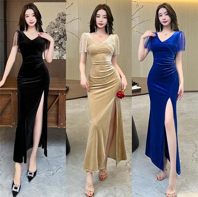 New Evening Dress Women's High-end Sexy Low-cut Dress Women's Thin Temperament V-neck Long Dress