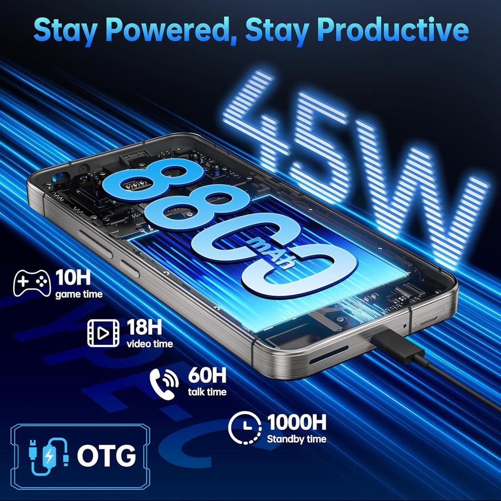 OUKITEL WP200 Pro 5G Cellphone 72GB+1TB 6.7" FHD+ 8800mAh108MP Android 15 NFC GPS with Earphone/SmartWatch