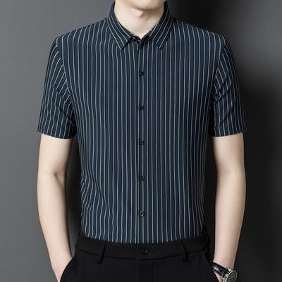 Summer Middle-Aged Men's Shirt Fashion Polo Collar Men's Short-Sleeved Shirt Striped Casual Slim Fit Men