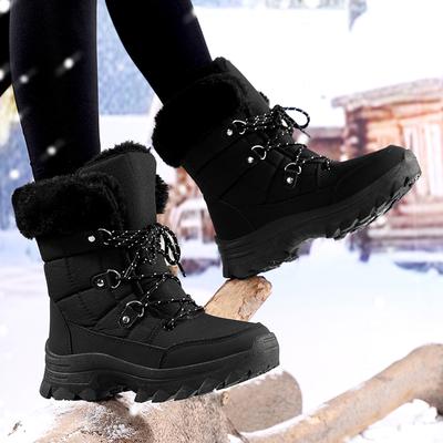 Winter Schneestiefel für Damen Plateau-Sneakers Rutschfest Outdoor Wasserdicht Wanderschuhe Mittelhoch Warmes Fell Damen Stiefeletten