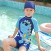 Children's Boys' One-Piece Short-Sleeve Swimsuit: Medium & Large, Quick-Dry, UV Protection