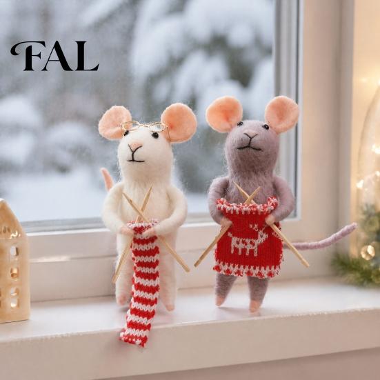 Handmade Nordic Ornament Collection Christmas Felt Mouse Ornament, Felted Wool Hanging Decoration, Warm Winter Holiday Gift Ideas Cute Knitting