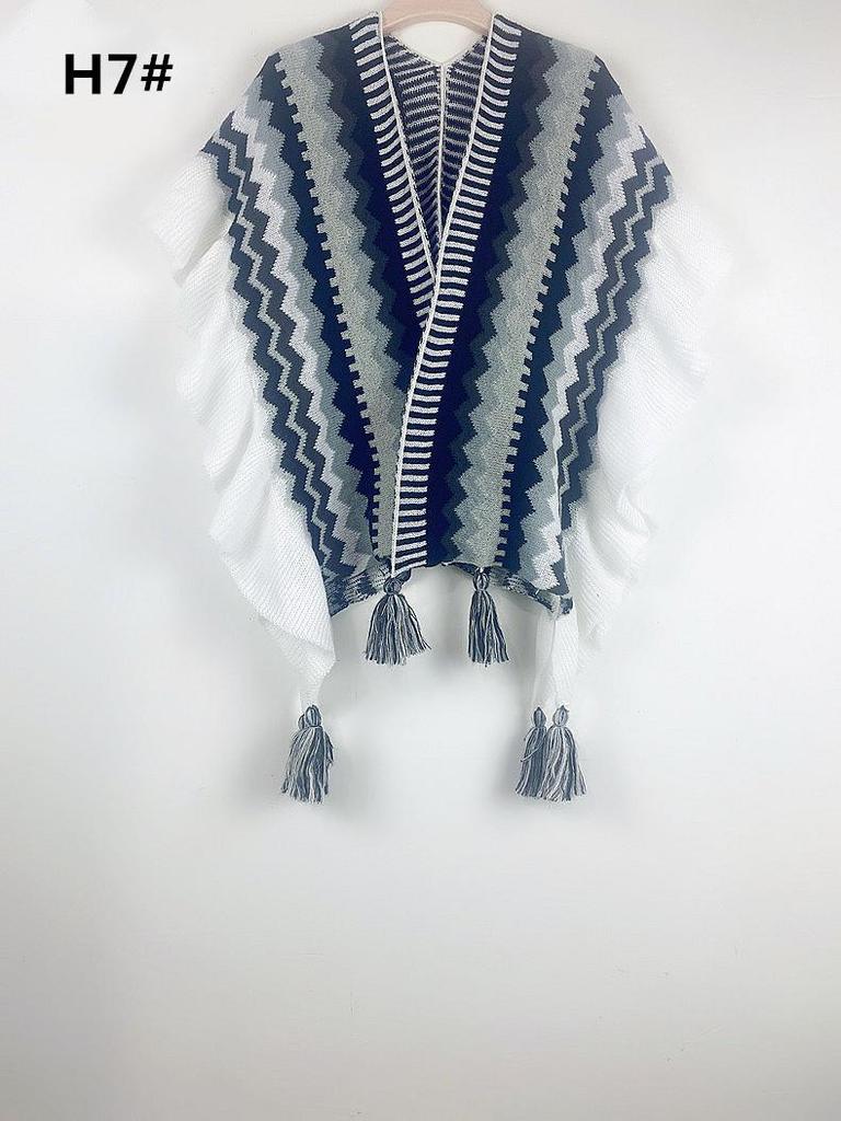 Bohemian Shawl: Autumn/Winter Striped Ruffle Cape - Qinghai-Tibet Line Travel Wear