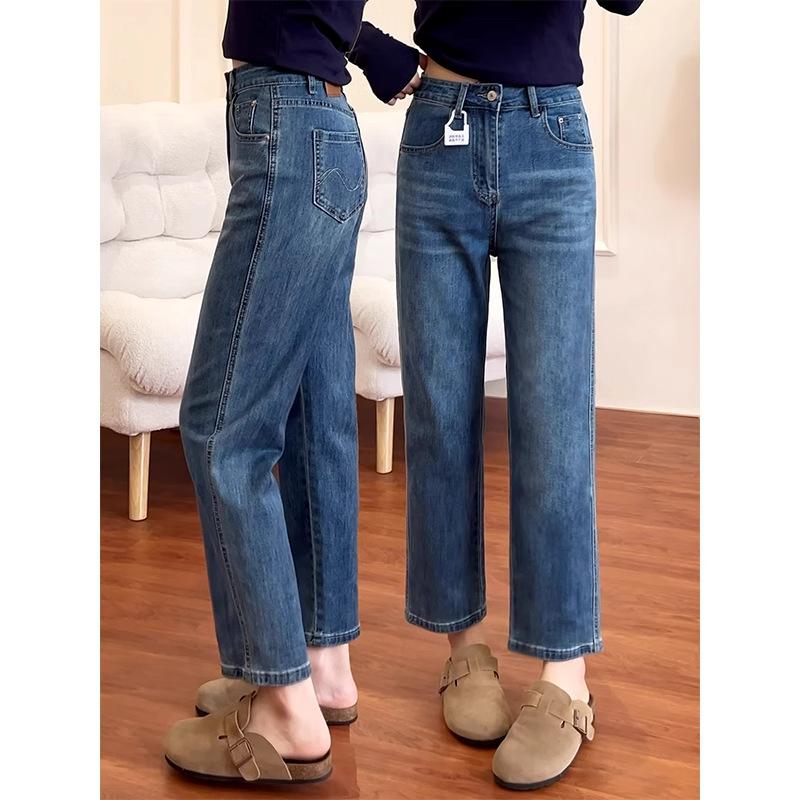 

Women s High Waist Cropped Slimming Jeans - Straight Leg, Loose Fit, Plus Size, Perfect for Pear-Shaped Petite Figures in Spring and Autumn. 3XL
