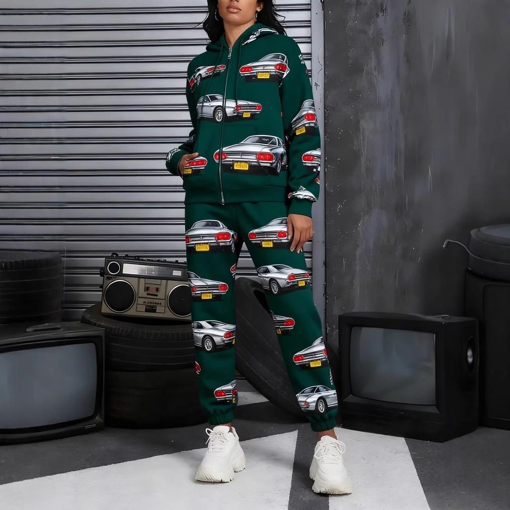 Spring and Autumn New Women's Casual Fashion Zipper Hooded Sweater Sweatpants Set Lightweight and Comfortable