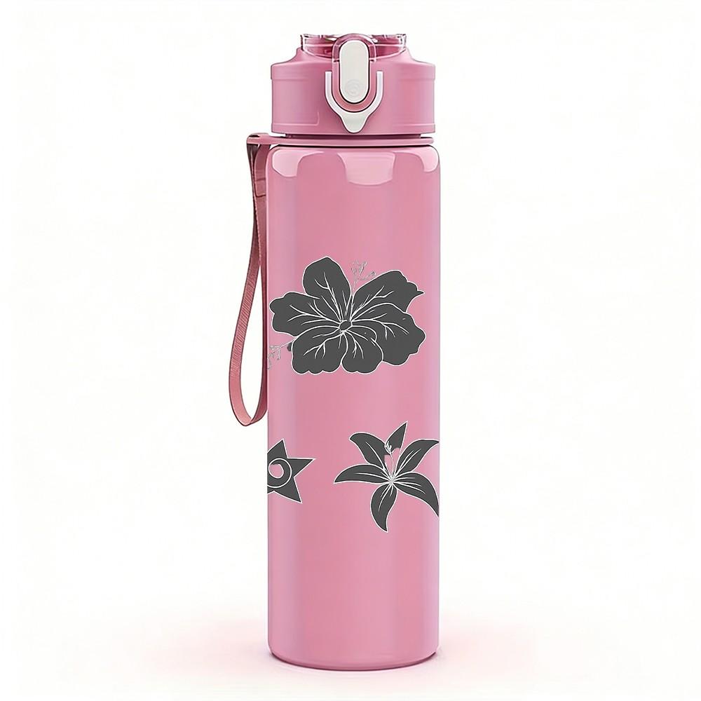 1PC Grey Flower Star Set 750ml Color Plastic Sports Water Bottle Leakproof Flip Straw Lid Suitable for Sports Office Home Use