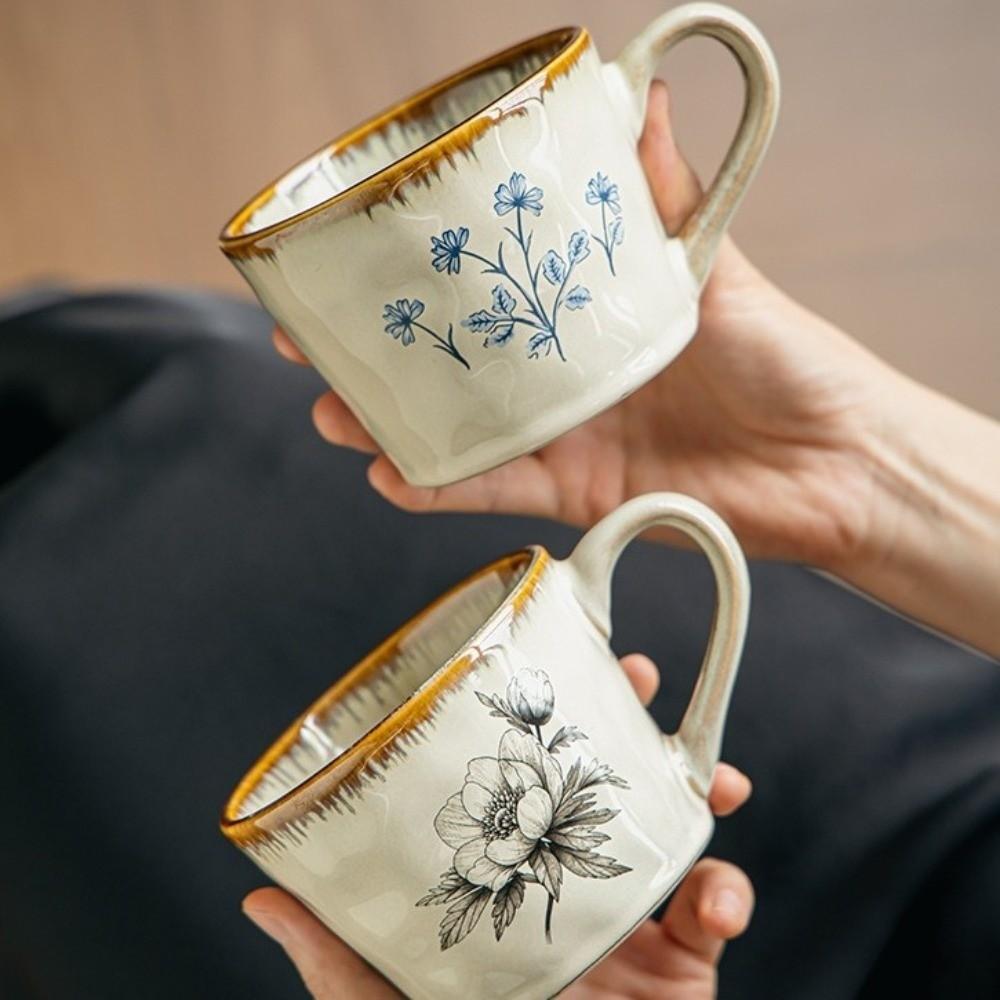 385ml Antique Style Mug Microwave Safe Exquisite Water Cup Porcelain Ceramic Coffee Cup Kitchen