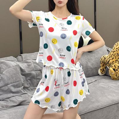 2025 Sommer Damen Pyjama Set O-Ausschnitt Crop Tops & Shorts dünne Nachtwäsche 2-teilige Sets Pyjama für Mädchen lustiger Cartoon-Druck Jugend Homewear