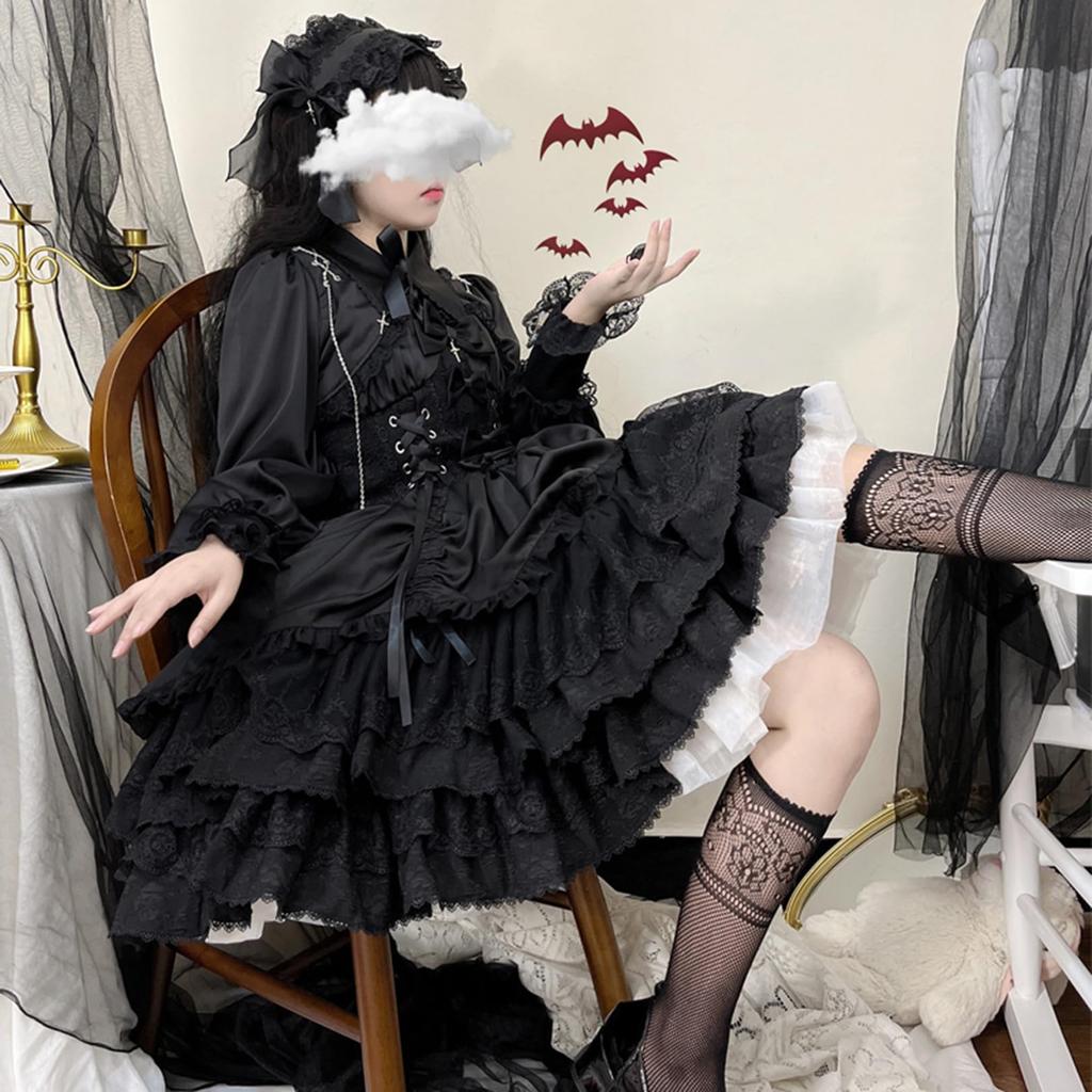 Toku and Yuu Mori Girl Lolita Gothic Tiered Jumper Princess Open Long Party Size Dress, Style, Ladylike, Skirt, Sleeves, Neck, Crossdressing, Chain,