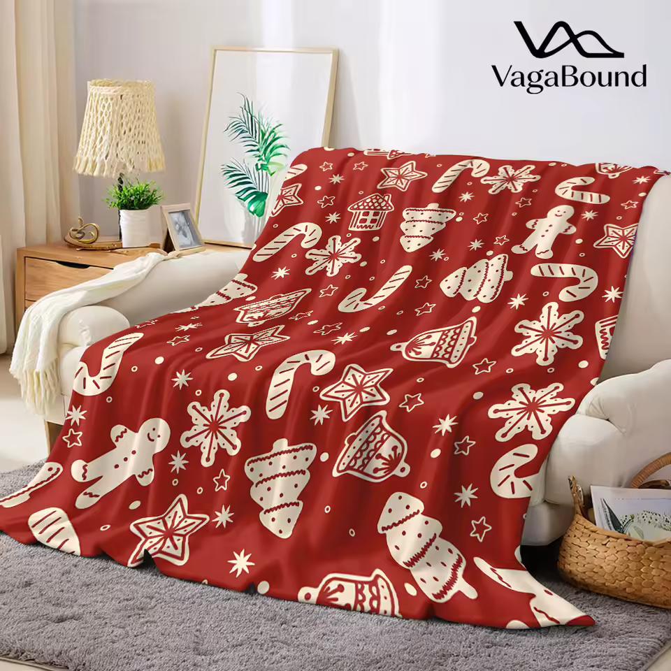 Gingerbread Christmas Printed Blanket Suitable for Sofas Beds Offices Travel Camping Chairs Warm Plush Blanket
