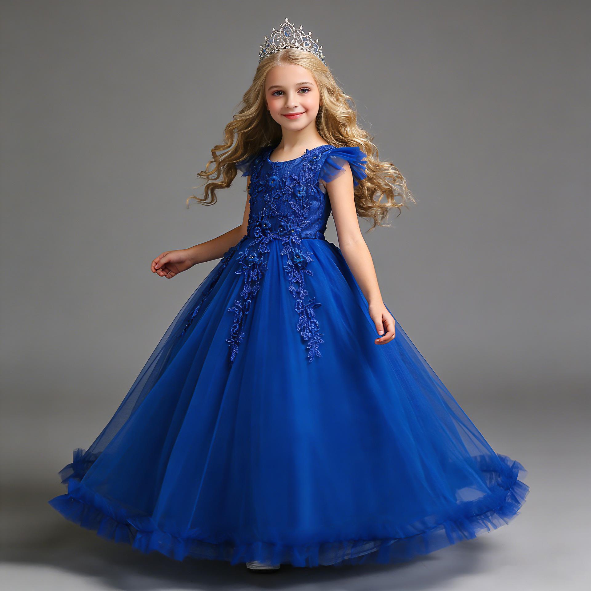 

Girls New Princess Dress Long Sleeve Summer Children s Piano Performance Outfit 170cm синій
