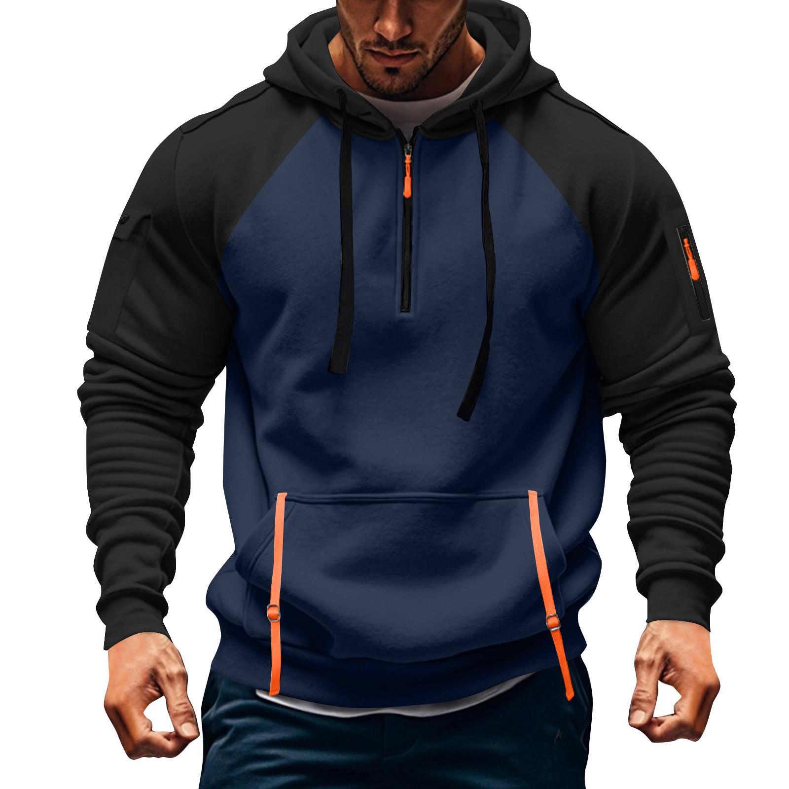 

Men s Sweatshirt Hoodie Zipper Arm Pocket Cardigan Men s Sports Large Size Casual Hoodie M тёмно-синий