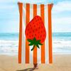 Asciugamano da Spiaggia a Strisce Fragola Vivaci, Asciugamano da Bagno con Stampa Fragola Rossa su Strisce Arancioni Bianche, Divertente Coperta da Spiaggia Estiva 1 pz