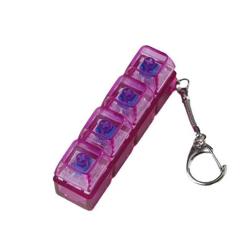 4 Keys Keyboard Fidget Toy Keychain Stress Relief Clicker Fidget Keyboard with LED, Squeeze Toy Crystal Transparent Bag Charm