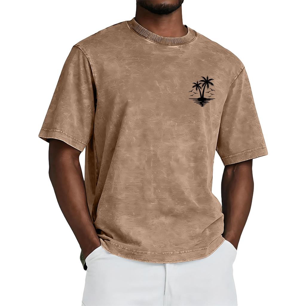 Short Sleeve Crew Neck T Shirt with Tree Print Loose Fit Casual Top for Everyday Wear Unisex Design Comfortable Material