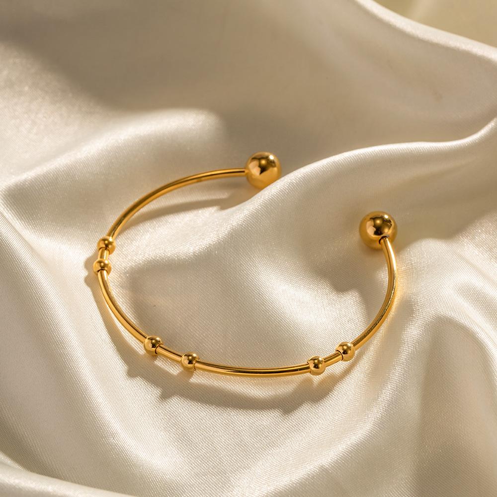 2025 New product trend Internet celebrity INS style design 18K gold stainless steel non-fading round bead opening bracelet