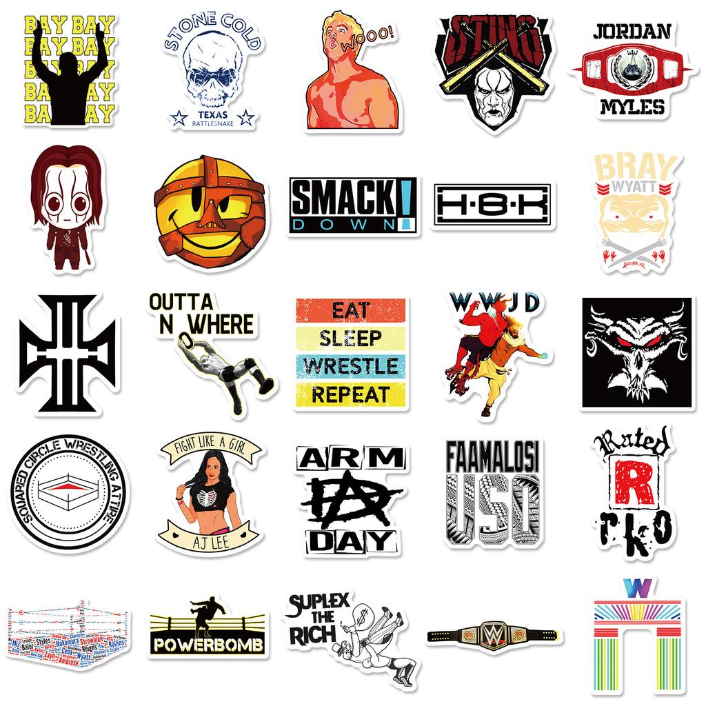 50 Text Stickers American Wrestling Trolley Box Stickers Guitar Skateboard Cute Graffiti Stickers Car Stickers