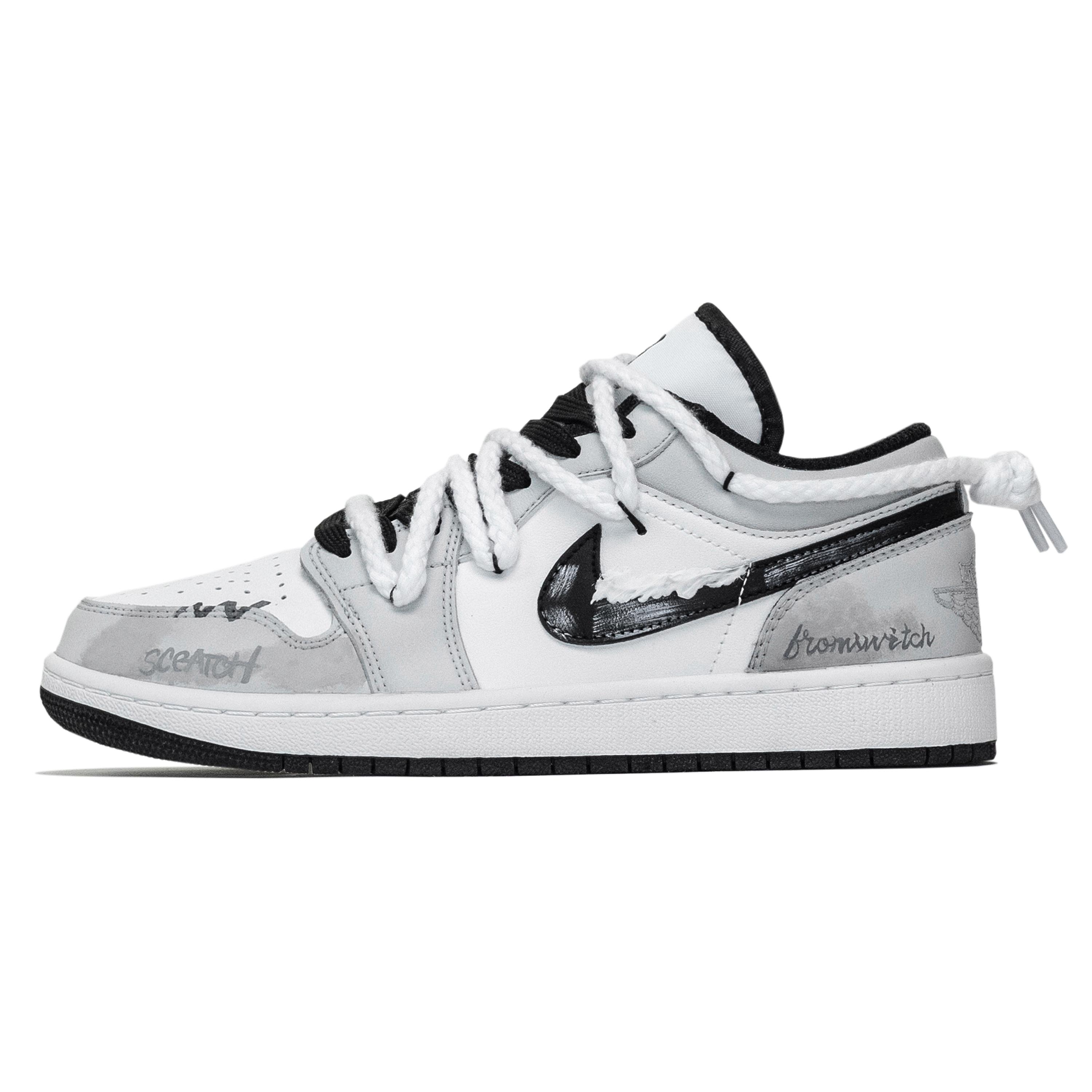 

Jordan Air Jordan 1 Shy Leather Cushioning Low top Vintage Basketball Shoes Unisex Gray White 553558-132(Team201-) 43