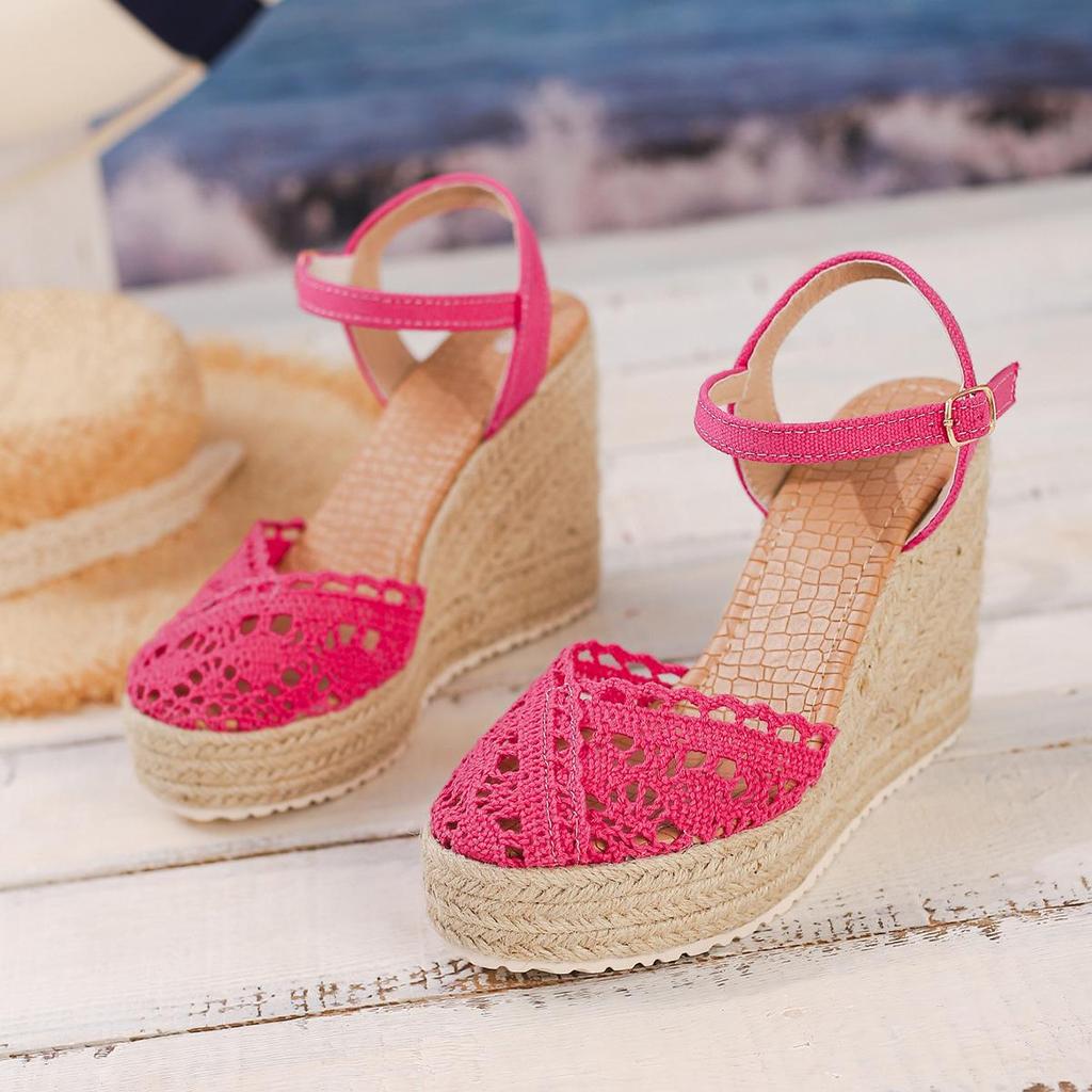 Women's Closed-Toe Wedge Sandals - Thick Sole, Waterproof Platform, Espadrille Style with Hemp Rope and Single Strap.